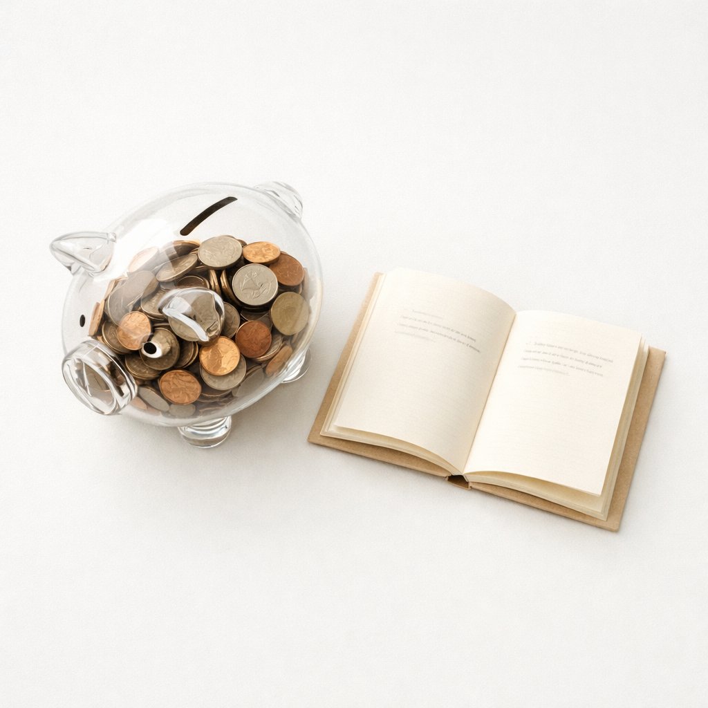 Gennemsigtig sparegris med bøger